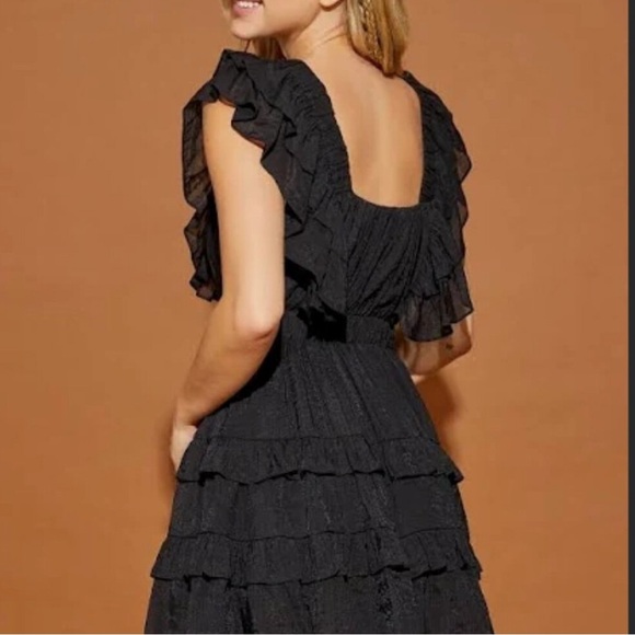 Mustard Seed ruffled flutter sleeve mini dress M layered tiered pockets coquette - Picture 4 of 15